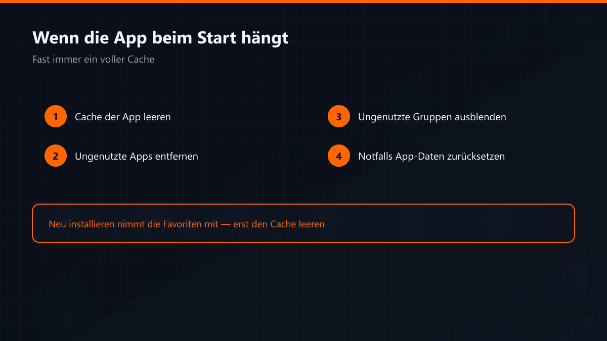 Vier Schritte der Reihe nach bei App-Abstürzen